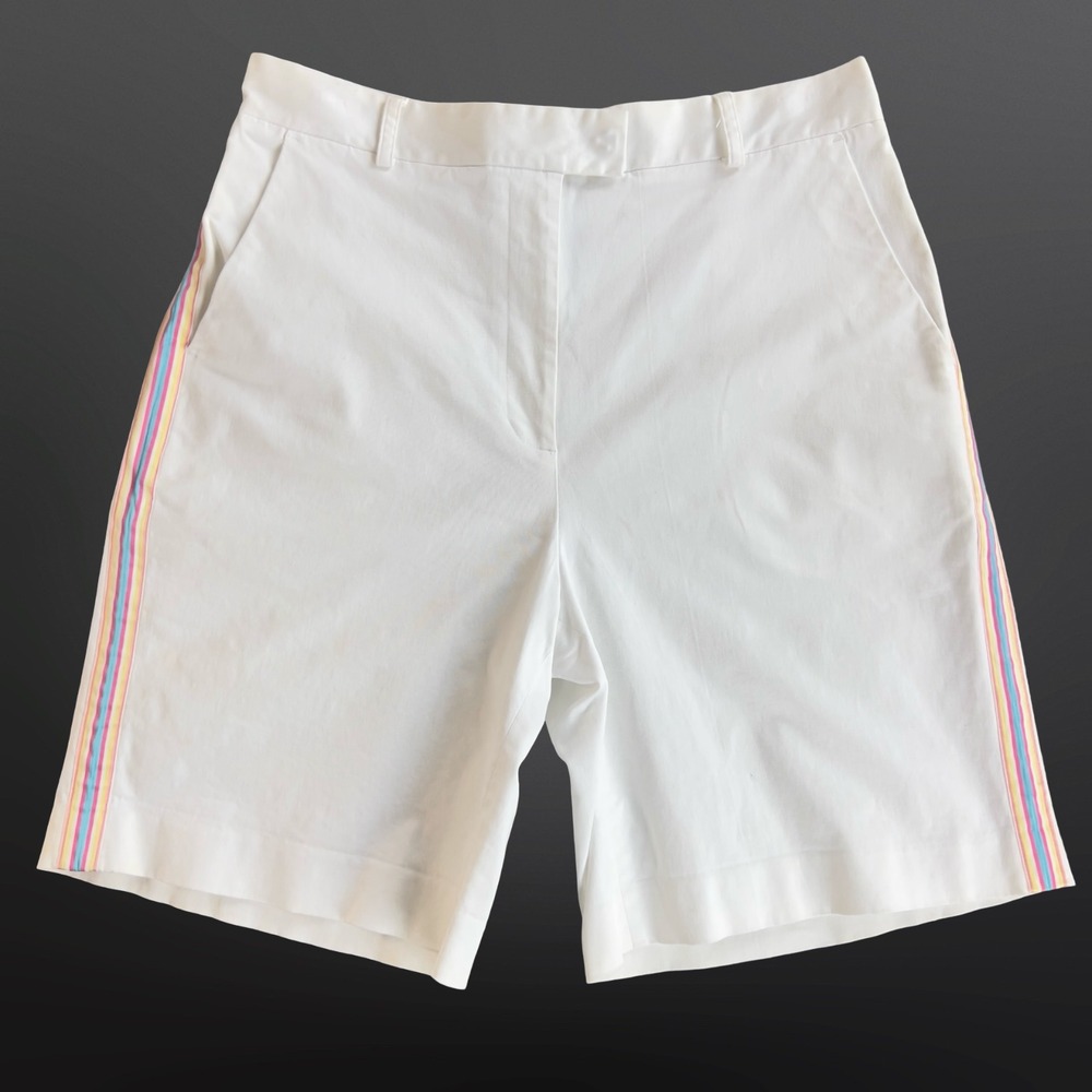 Lilly Pulitzer Vintage Womens 8 White Shorts Rainbow Stripe Cotton Stretch 90s